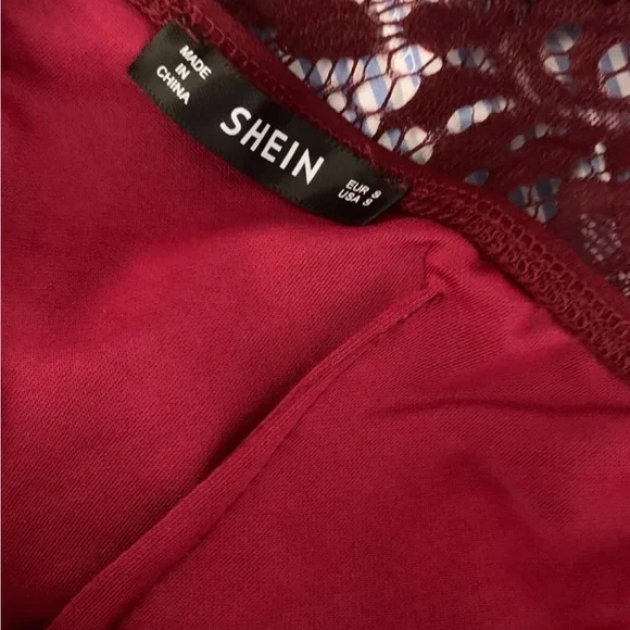 SHEIN Off Shoulder Lace Bodice Black Jumpsuit Size S 8 Burgundy - Picture 5 of 5
